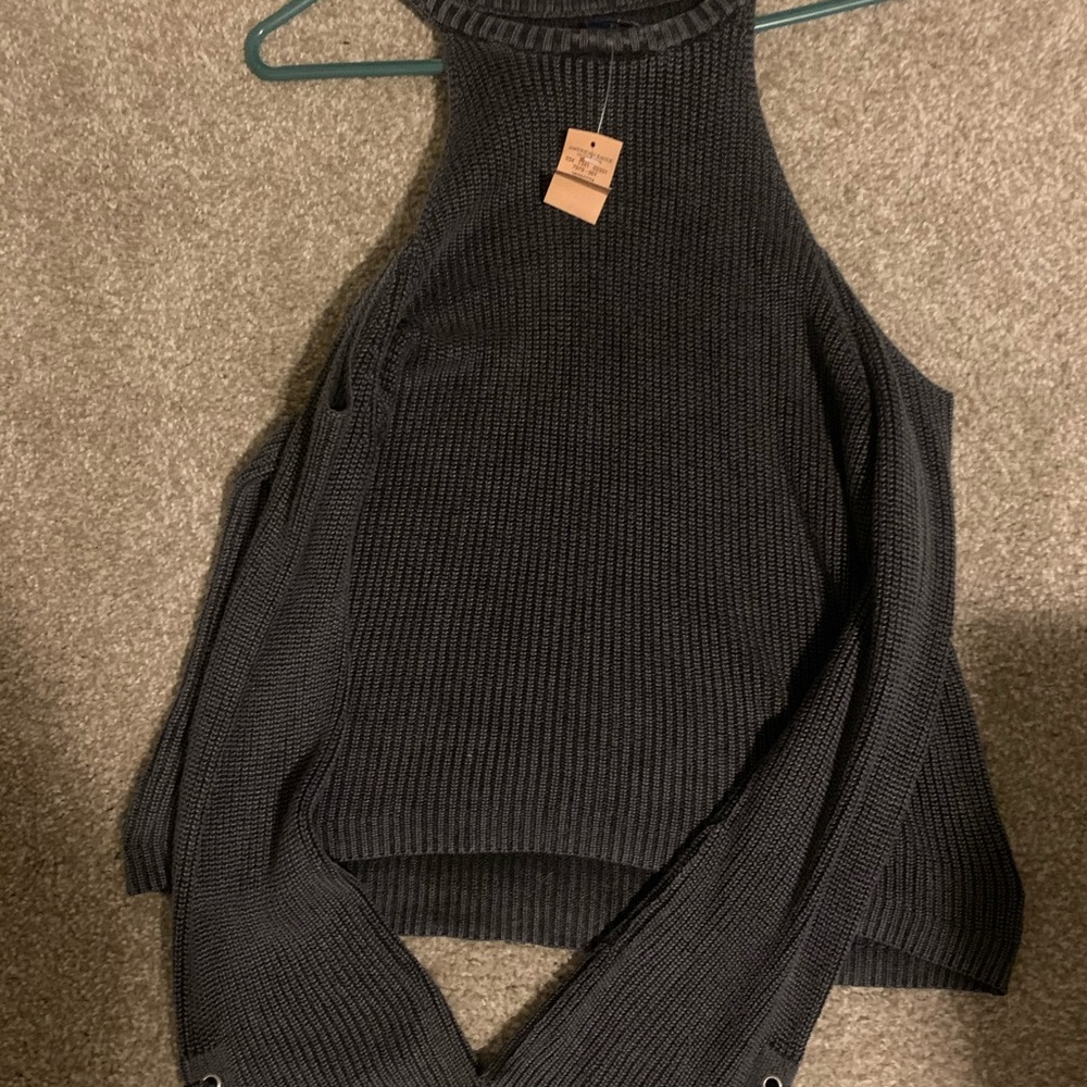 Cut out shoulder charcoal sweater